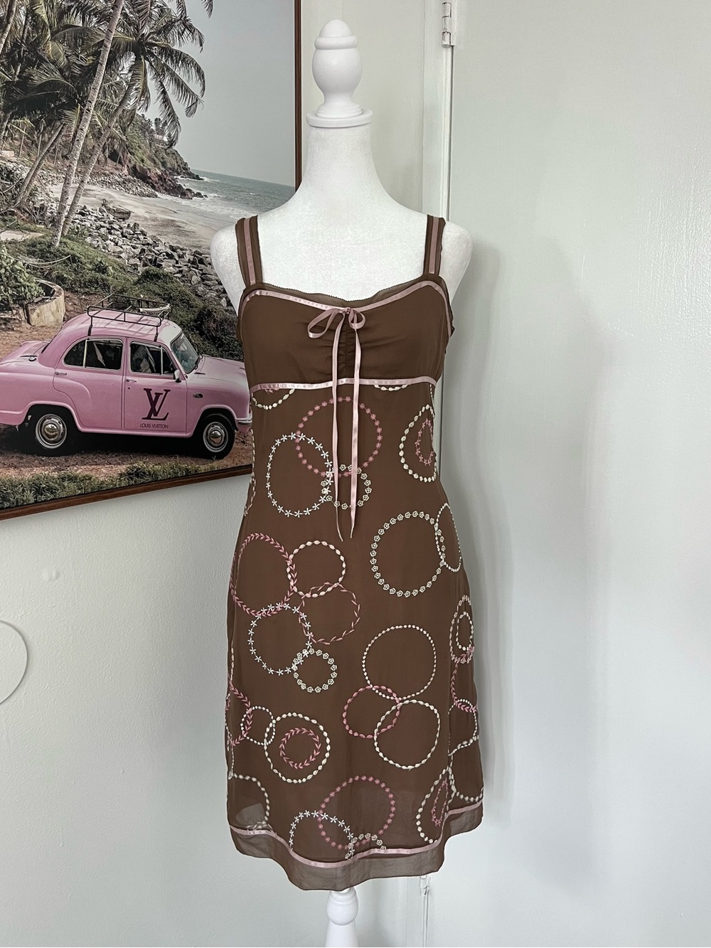 BCBG 100% Silk Y2K Embroidered Dress